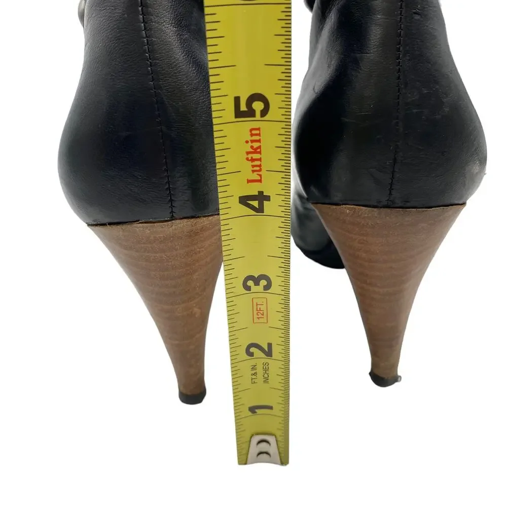COACH Aliza Black Leather Almond Toe Stacked Cone Heel Ankle Boots Booties 7B